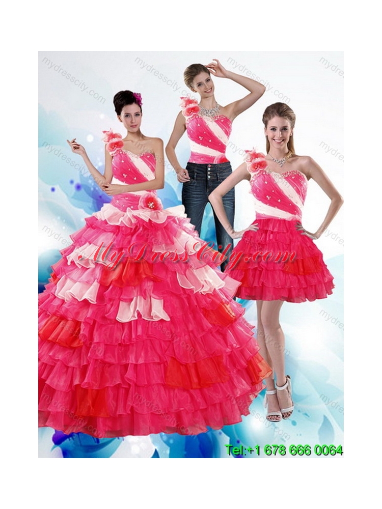 Detachable One Shoulder Ruffled Layers and Beading Multi Color Quinceanera Skirts for 2015