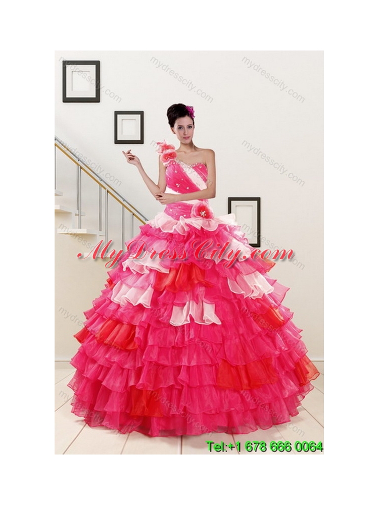 Detachable One Shoulder Ruffled Layers and Beading Multi Color Quinceanera Skirts for 2015