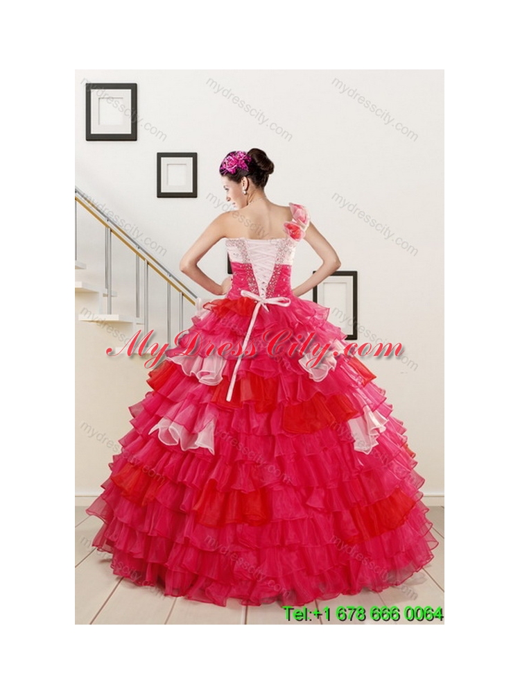 Detachable One Shoulder Ruffled Layers and Beading Multi Color Quinceanera Skirts for 2015