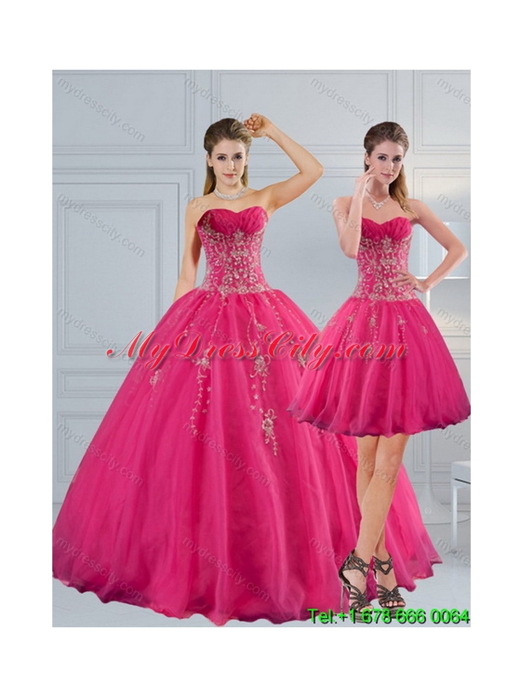 Detachable Sweetheart Hot Pink Quinceanera Skirts with Appliques and Beading