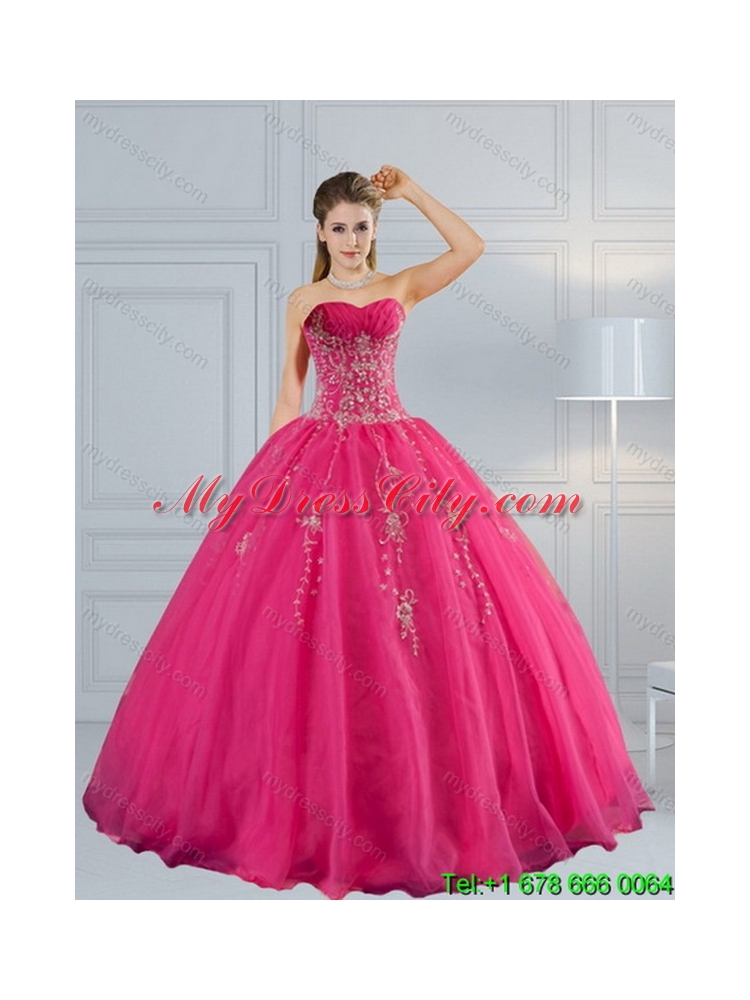 Detachable Sweetheart Hot Pink Quinceanera Skirts with Appliques and Beading