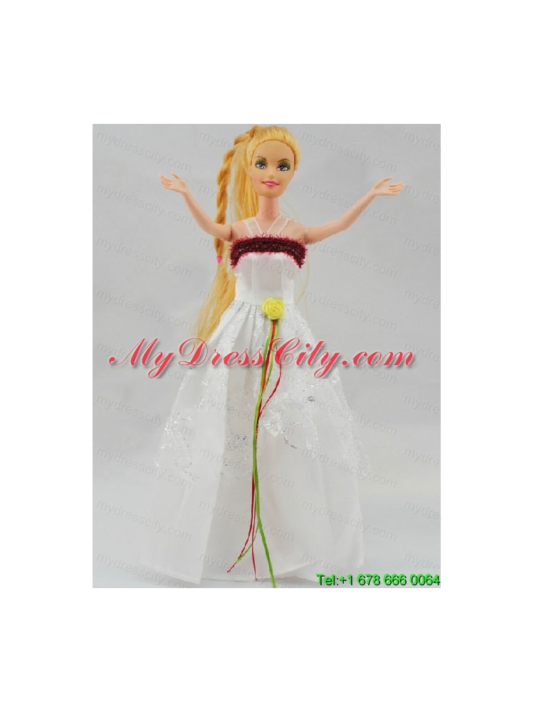 Elegant White Gown With Hand Made Flowers Party Clothes Fashion Dress for Noble Barbie