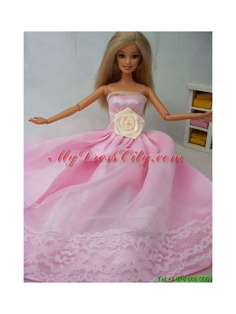 Hand Made Flower Tulle and Taffeta Party Dress Pink Barbie Doll Dress