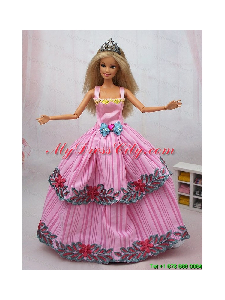 Popular Colorful Dress With Appliques and Bowknot Party Clothes Fashion Dress for Noble Barbie