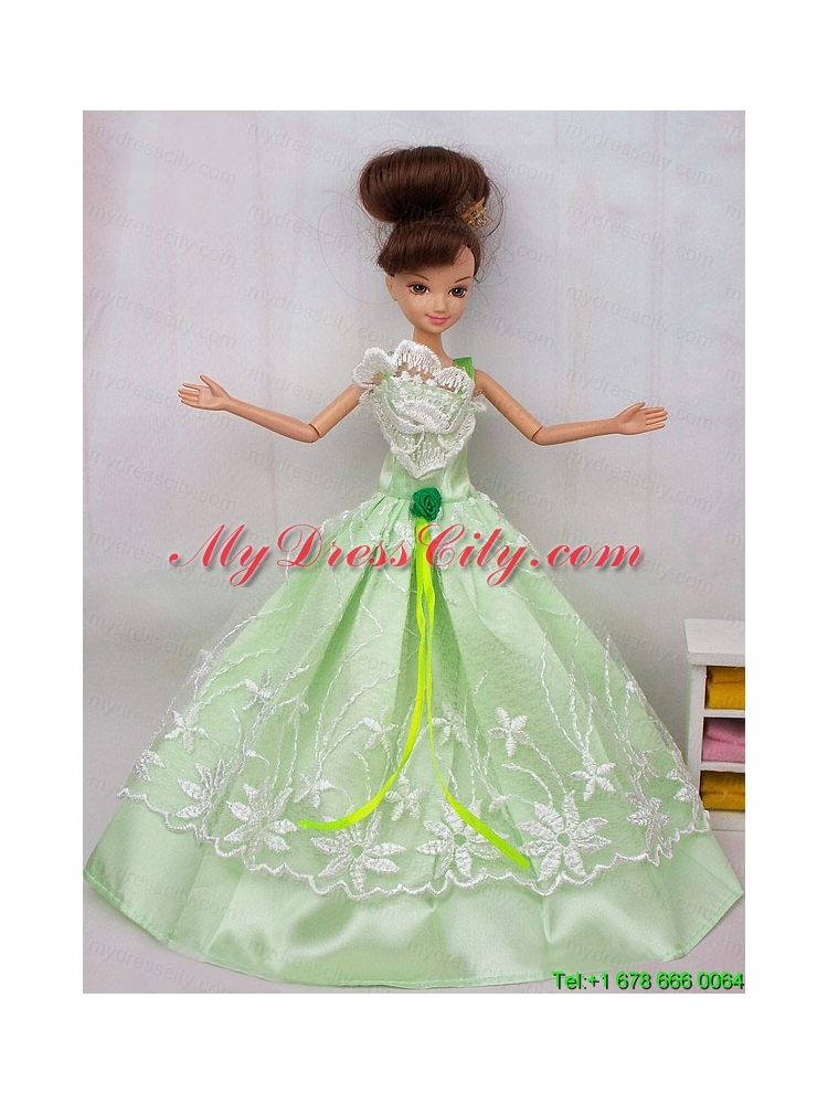 Popular Princess Apple Green Lace and hand Made Flower Party Dress For Barbie Doll