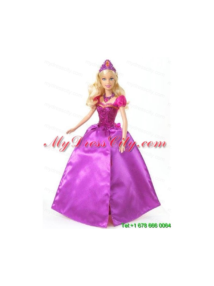 Sweet Princess Handmade Lavender Square Short Sleeves Party Clothes Fashion Dress for Noble Barbie