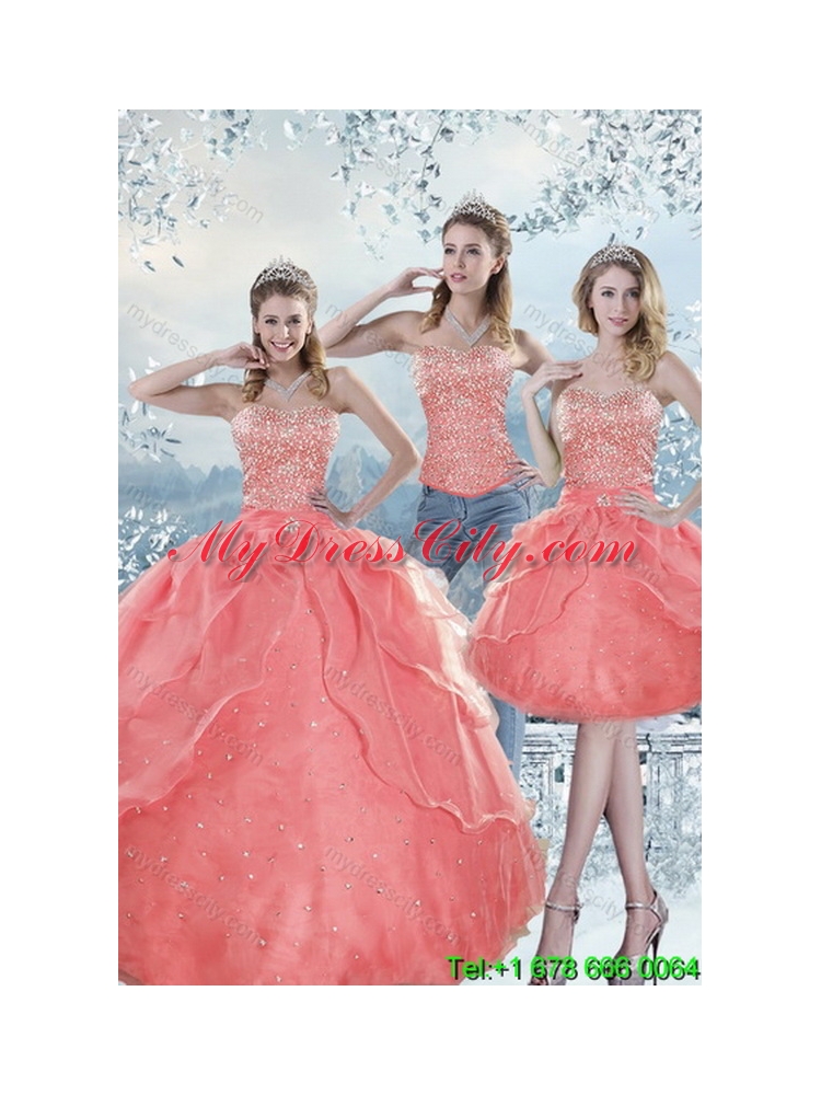 2015 Detachable Watermelon Quinceanera Skirts with Beading