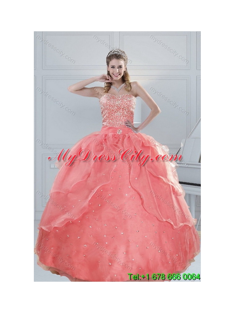 2015 Detachable Watermelon Quinceanera Skirts with Beading