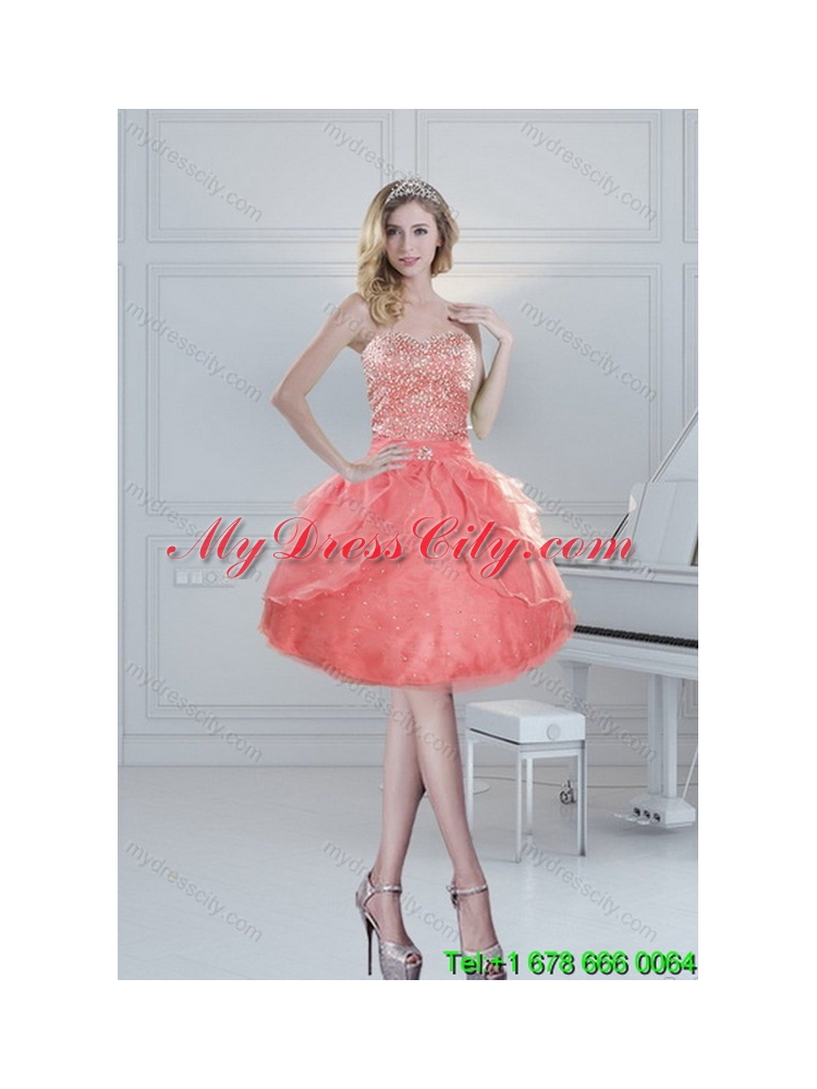 2015 Detachable Watermelon Quinceanera Skirts with Beading