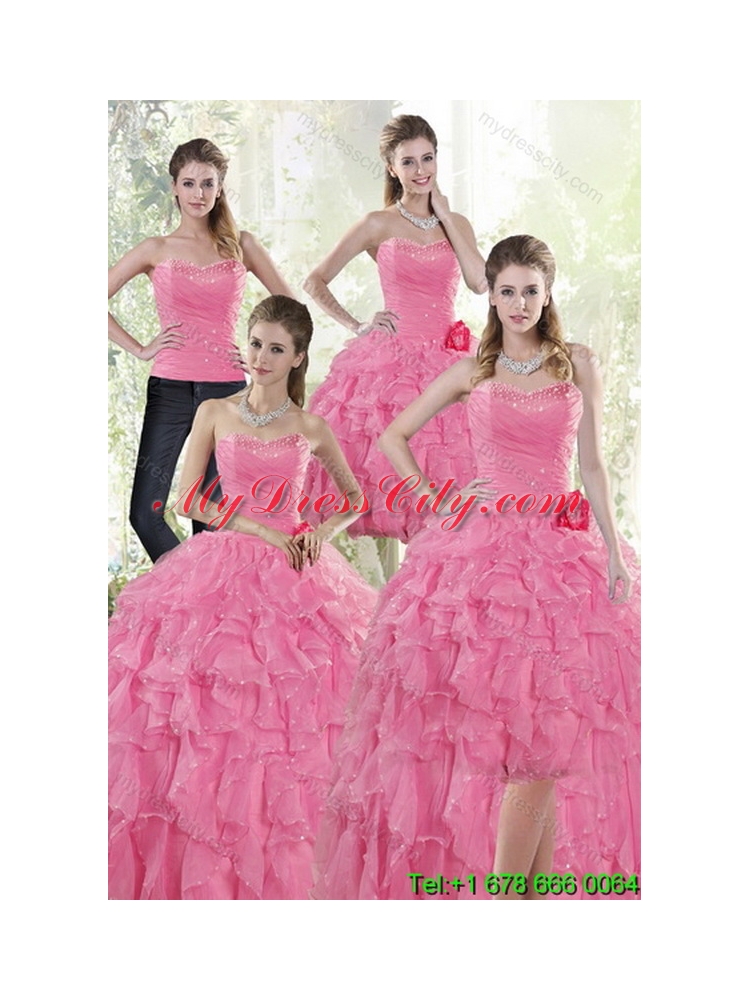 2015 Elegant Baby Pink Quince Dresses with Beading and Ruffles