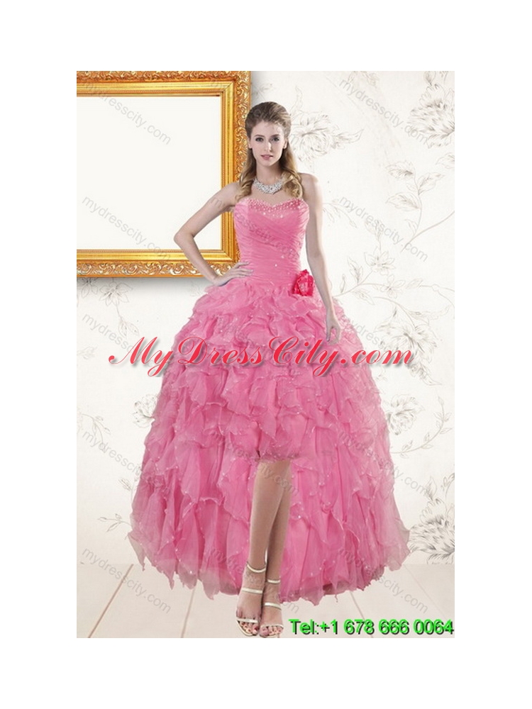 2015 Elegant Baby Pink Quince Dresses with Beading and Ruffles