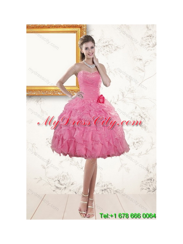 2015 Elegant Baby Pink Quince Dresses with Beading and Ruffles