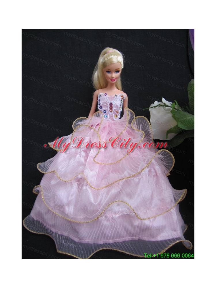 Beautiful Ball Gown Pink Taffeta and Organza Gown For Barbie Doll