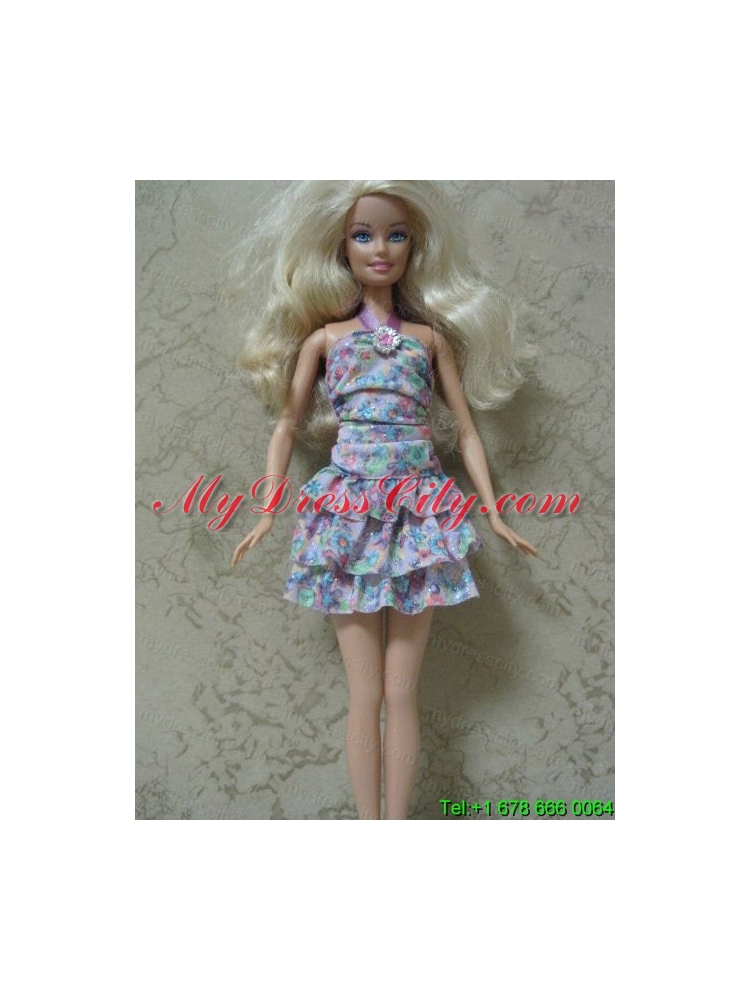 Beautiful Printing Short Colorful Barbie Doll Dress