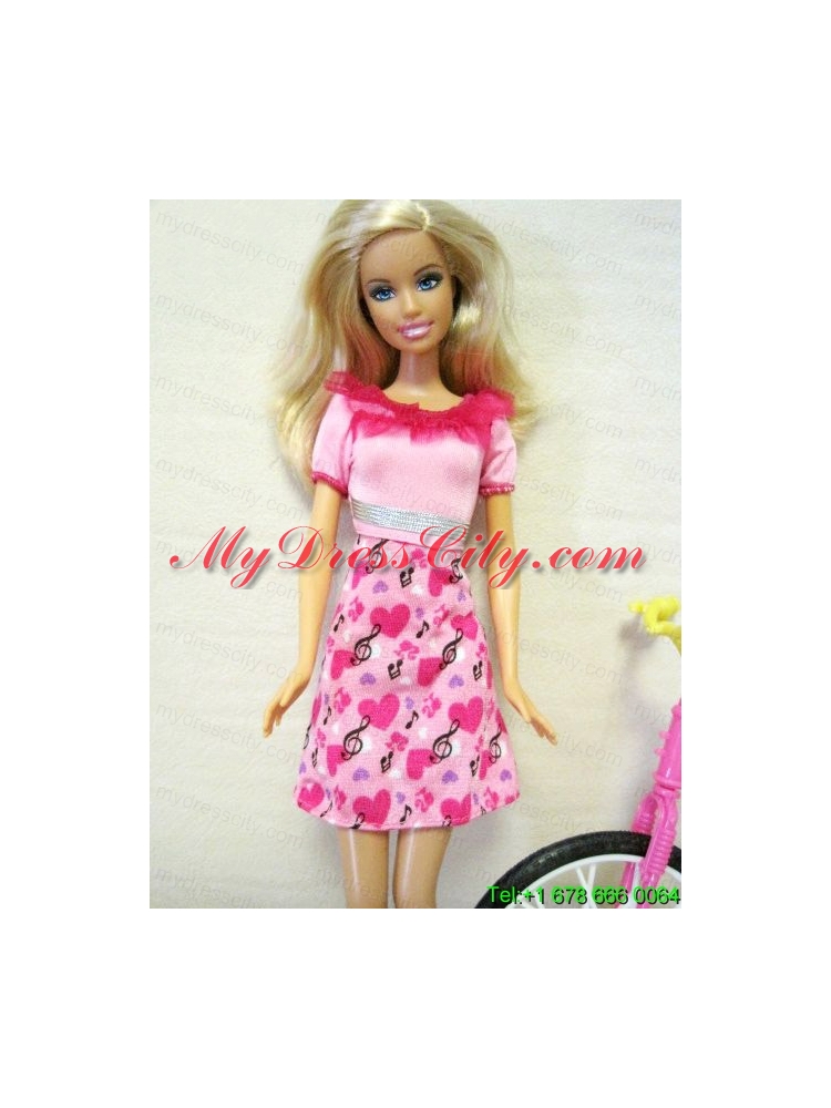 Beautiful Printing Short Colorful Barbie Doll Dress