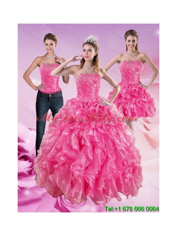 Detachable Hot Pink Quinceanera Skirts with Beading and Ruffles