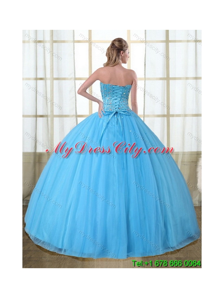 Elegant Baby Blue Strapless Quinceanera Dress with Beading