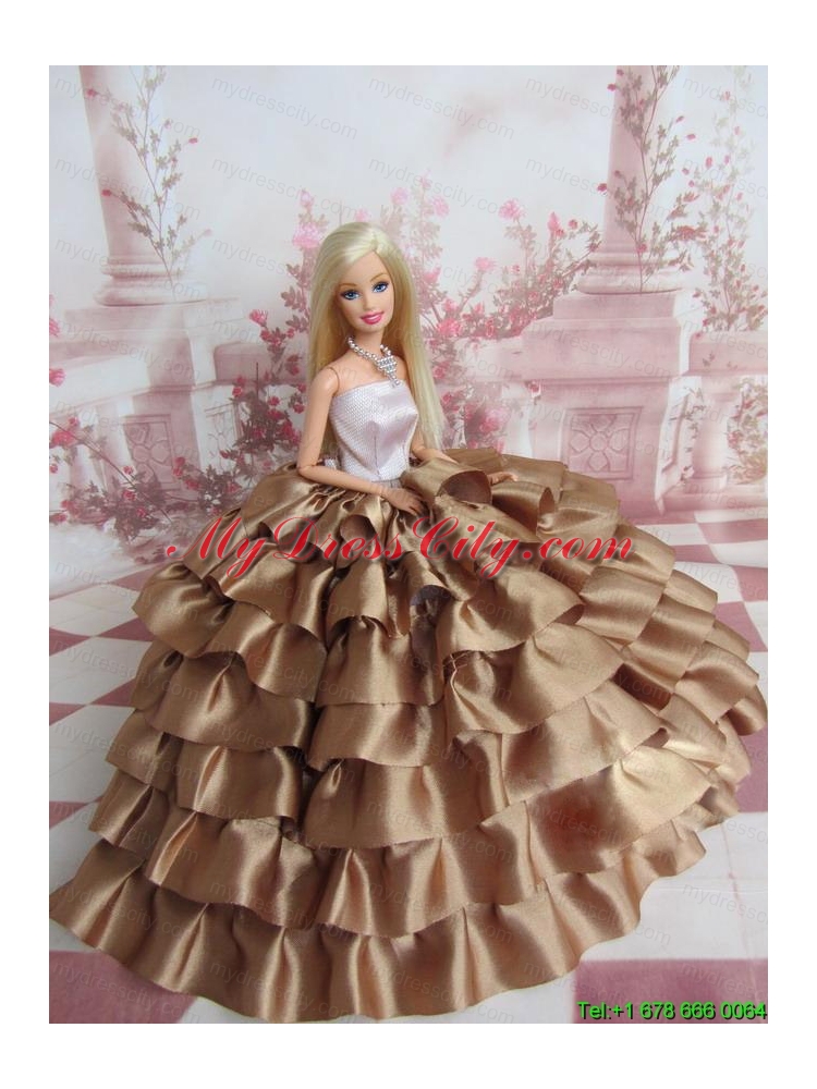 Elegant Ball Gown Ruffles Layers Brown Barbie Doll Dress