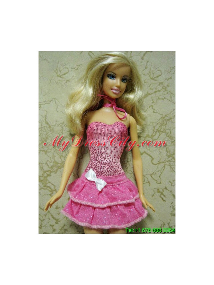 Elegant Beading Short Hot Pink Barbie Doll Dress