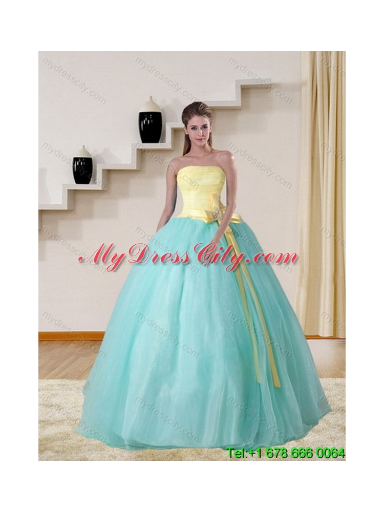 Elegant Strapless Multi Color 2015 Elegant Quinceanera Gown with Bowknot