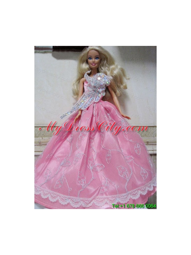 Pretty Rose Pink Princess Dress With Embroidery Made to Fit the Barbie Doll