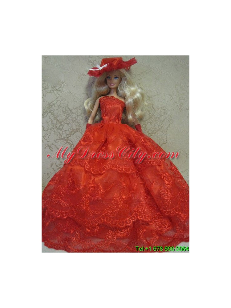 Red Handmade Pretty Dress With Embroidery Made to Fit the Barbie Doll