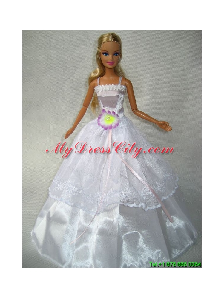 Beautiful White Gown With Flower Made To Fit the Barbie Doll