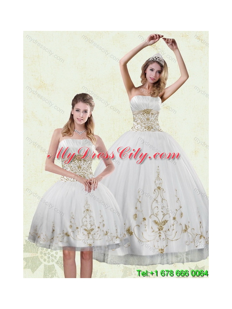 Elegant Embroidery White and Gold Quinceanera Dress for 2015