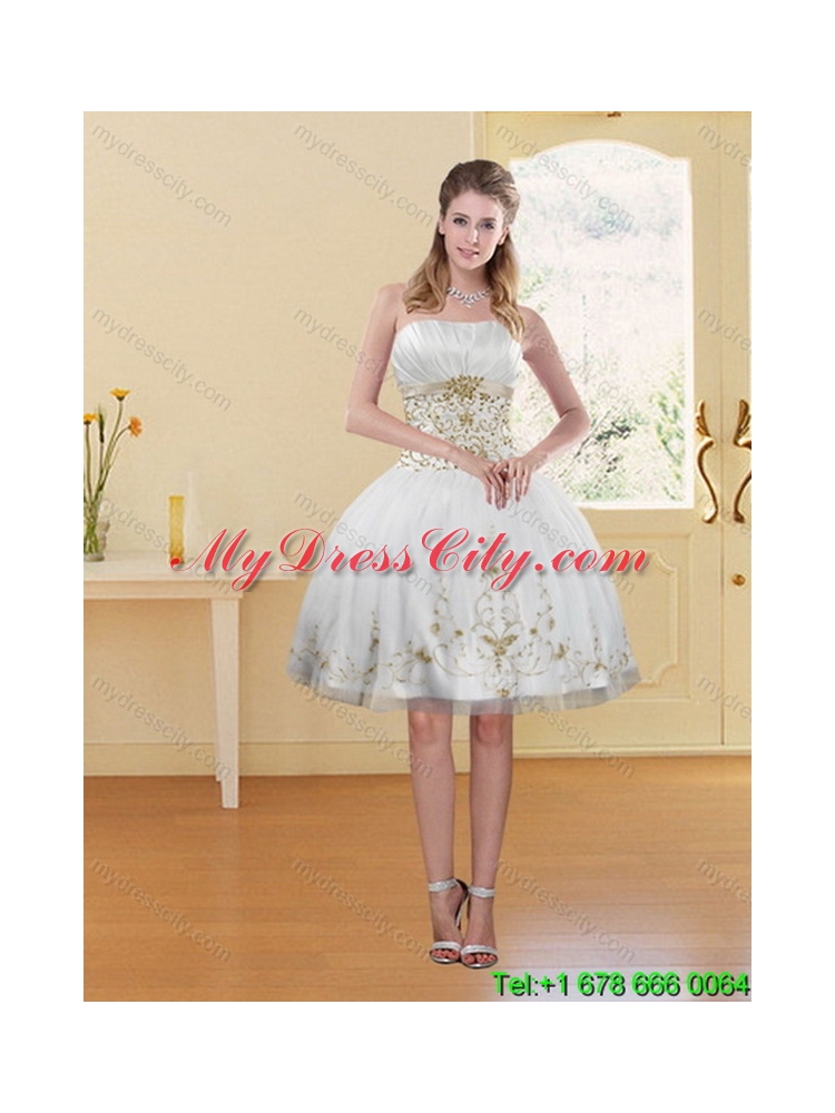 Elegant Embroidery White and Gold Quinceanera Dress for 2015