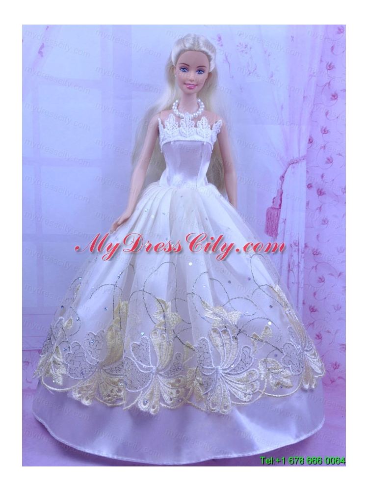 Elegant White Princess Dress For Barbie Doll With Appliques