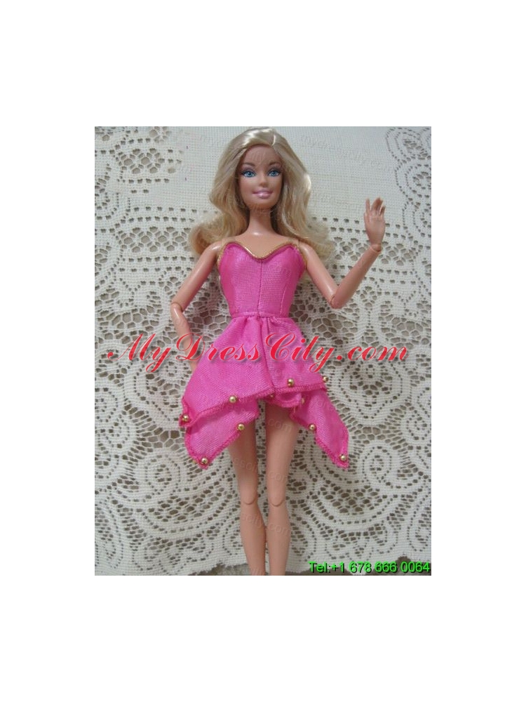 Fashion Pink Handmade Dress With Beading Made To Fit the Barbie Doll