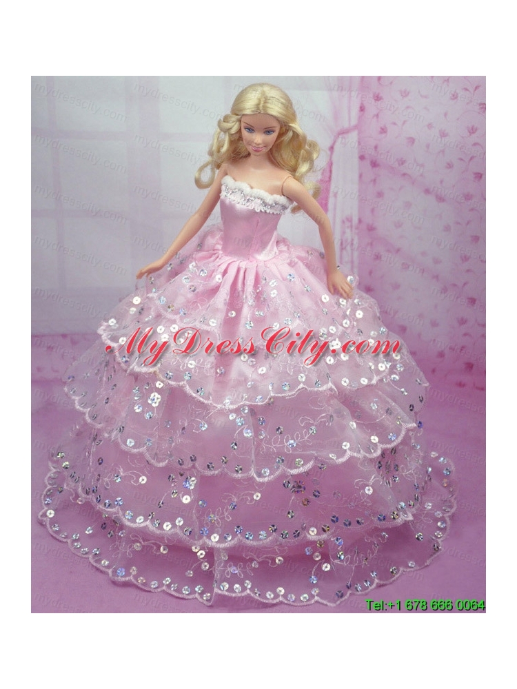 Luxurious Pink Gown With Sequins and Embroidery Made to Fit the Barbie Doll