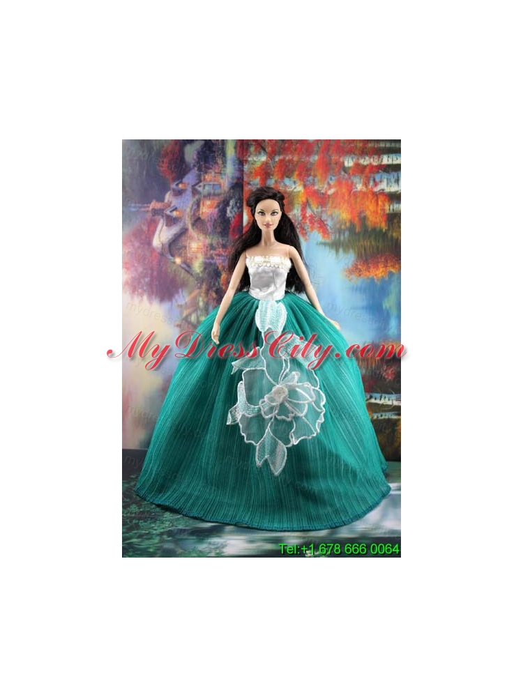 Elegant Green Gown With Appliques Dress For Barbie Doll