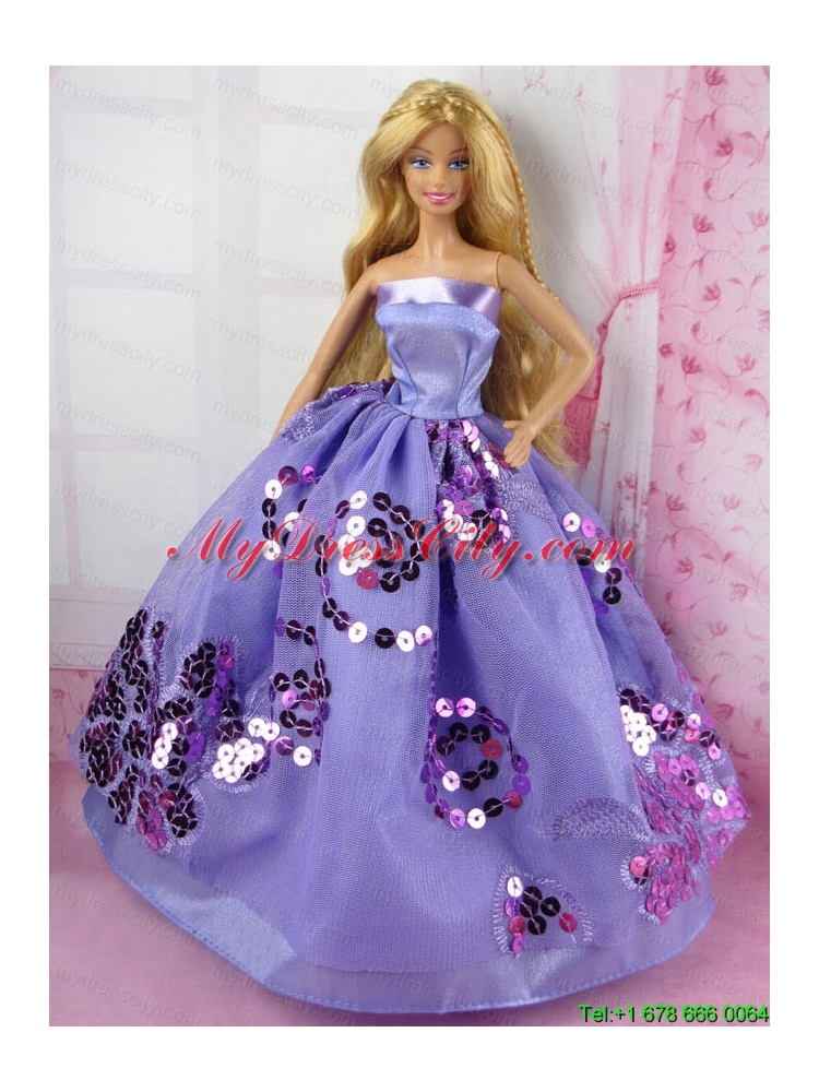 Fashion Purple Princess Dress With Sequins Gown For Barbie Doll