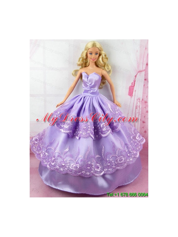 Gorgeous Lilac Dress With Embroidery Made To Fit Barbie Doll