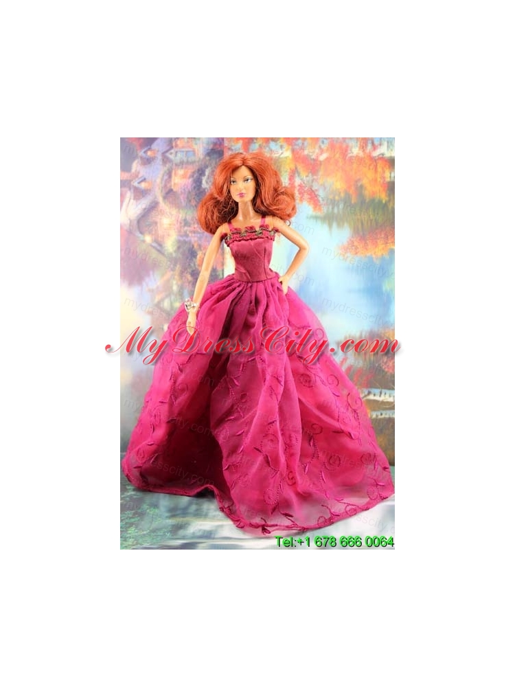 Lovely Embroidery For Hot Pink Barbie Doll Dress