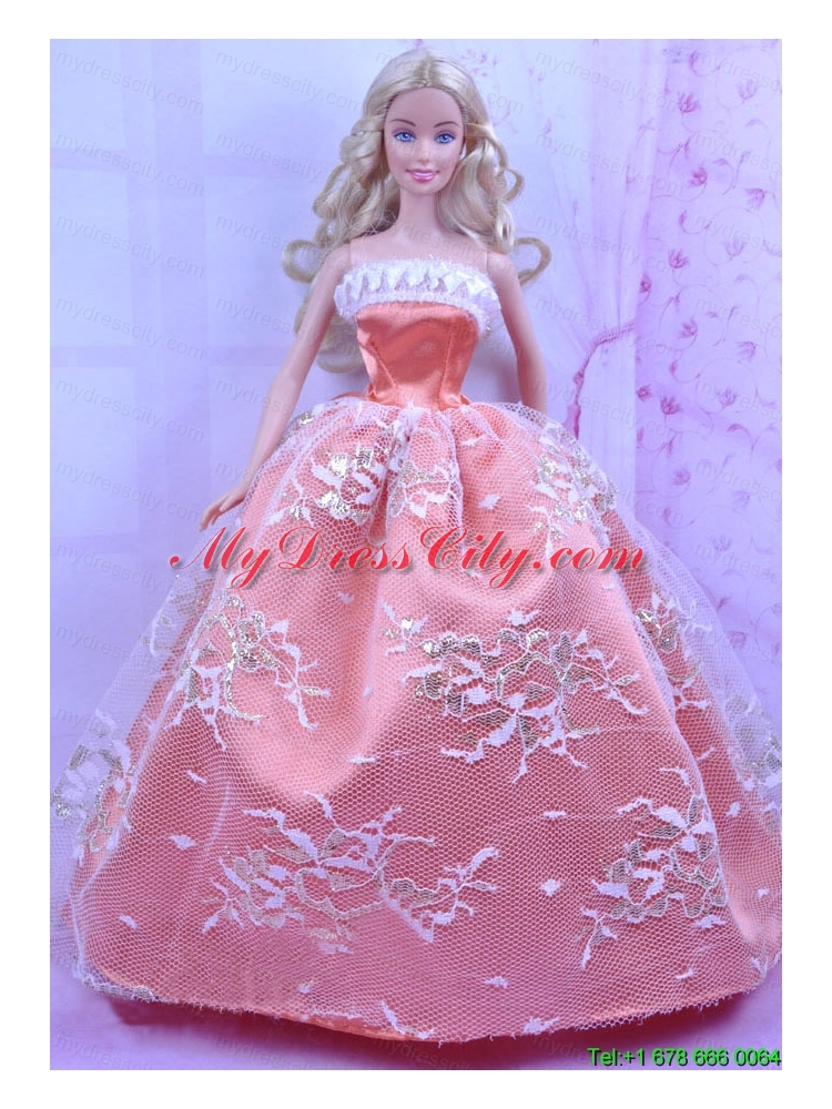 Luxurious Orange Dress With Appliques Made to Fit the Barbie Doll