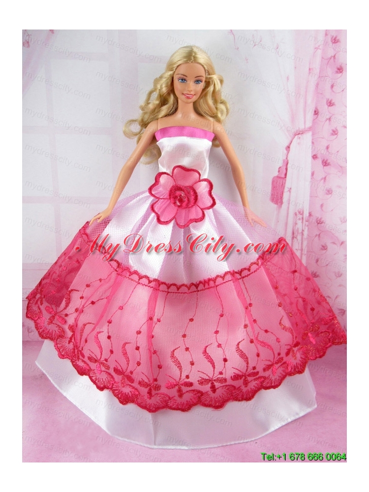 Romantic Pink and Red Princess Dress With Flower Made to Fit the Barbie Doll