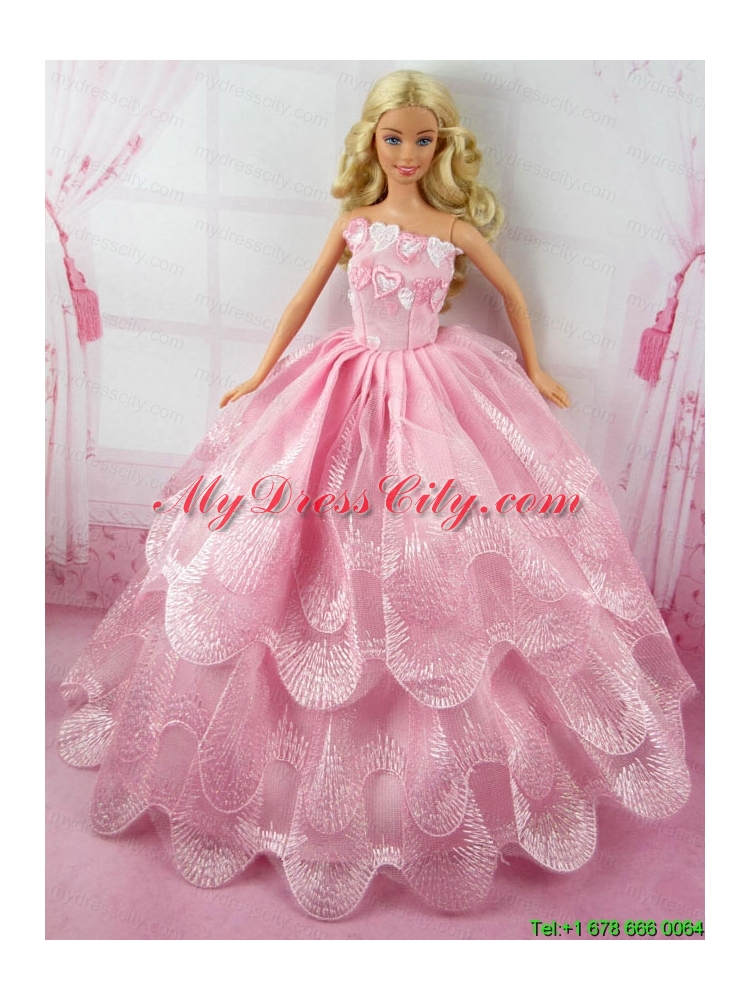 Romantic Pink Gown With Embroidery Dress For Barbie Doll