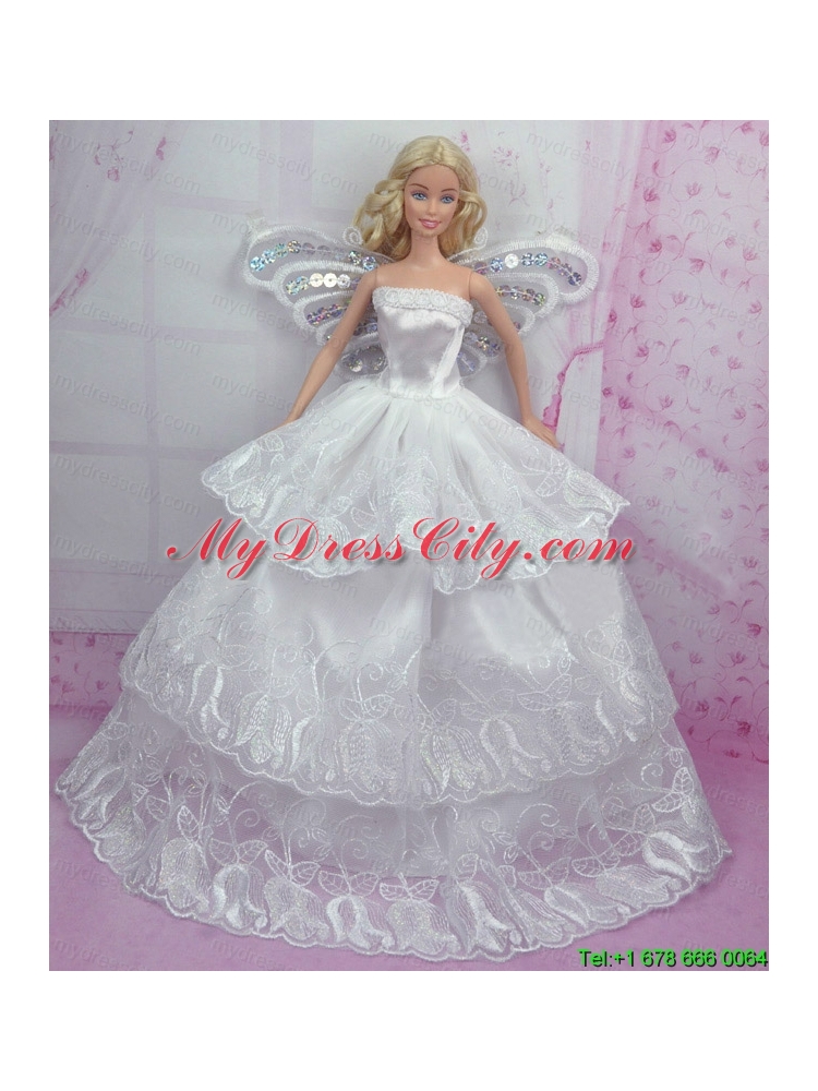 Romantic Wedding Dress With Embroidery Made to Fit the Barbie Doll