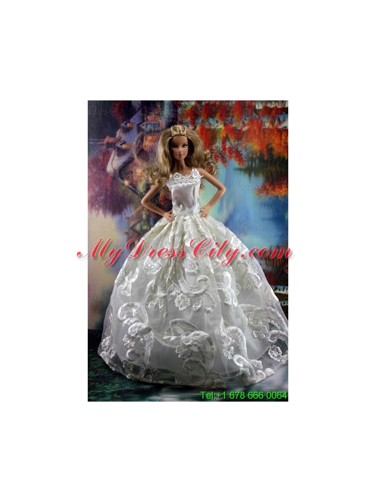 Romantic White Gown With Embroidery Dress For Barbie Doll