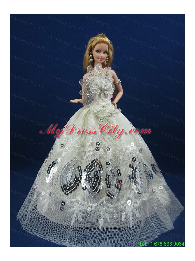 Beautiful White Dress With Sequins Made To Fit The Barbie Doll