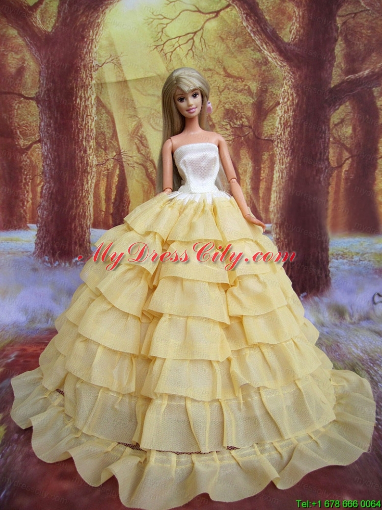 Light Yellow and Ruffled Layers for Barbie Doll Dress