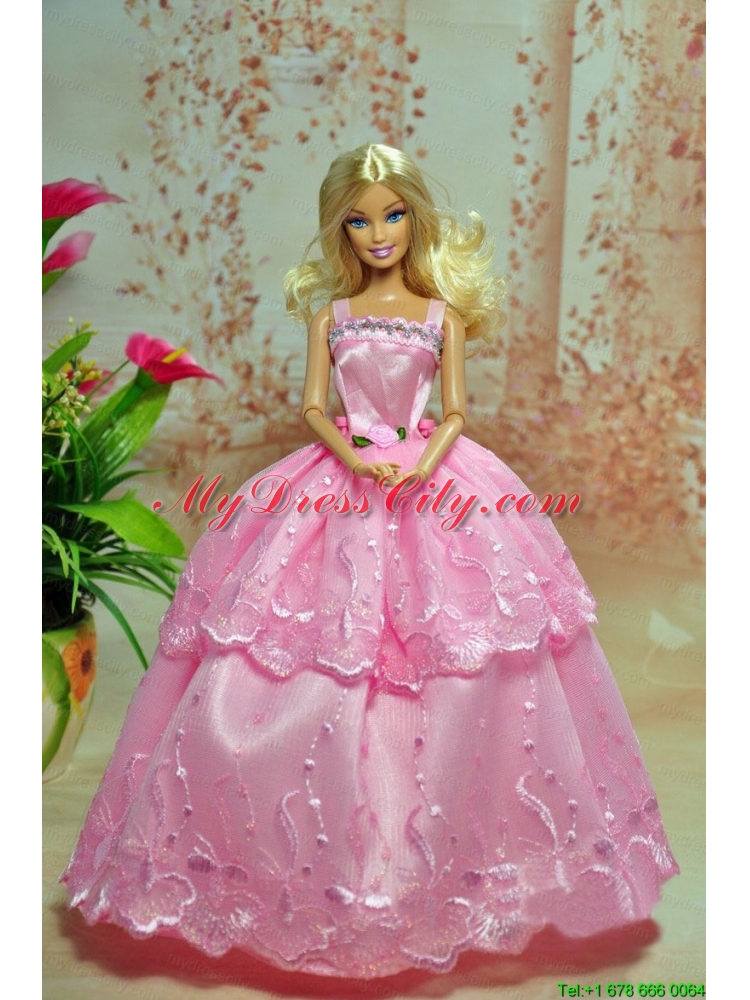 Lovely Baby Pink Straps Applqiues Party Clothes Fashion Dress for Noble Barbie