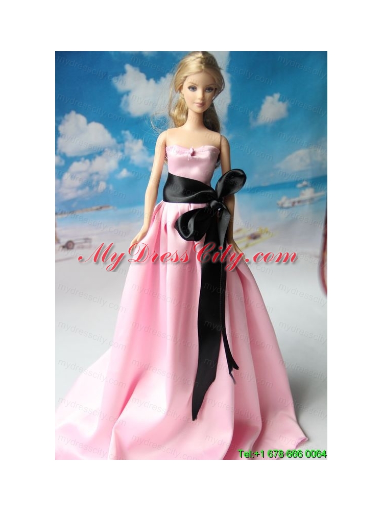 Rose Pink Party Dress With Sash For Barbie Doll Dress