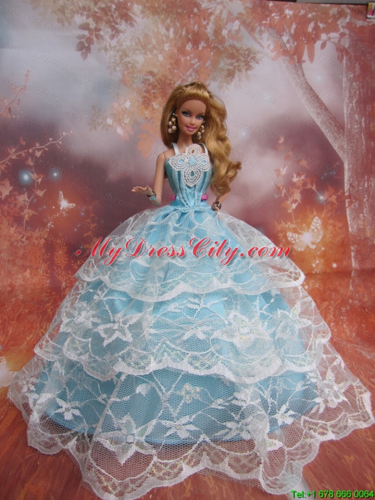 Sweet Lace Over Skirt to Light Blue Barbie Doll Dress