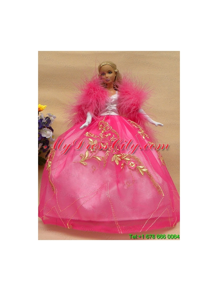 Elegant Rose Pink Gown with Lace Made to Fit the Barbie Doll