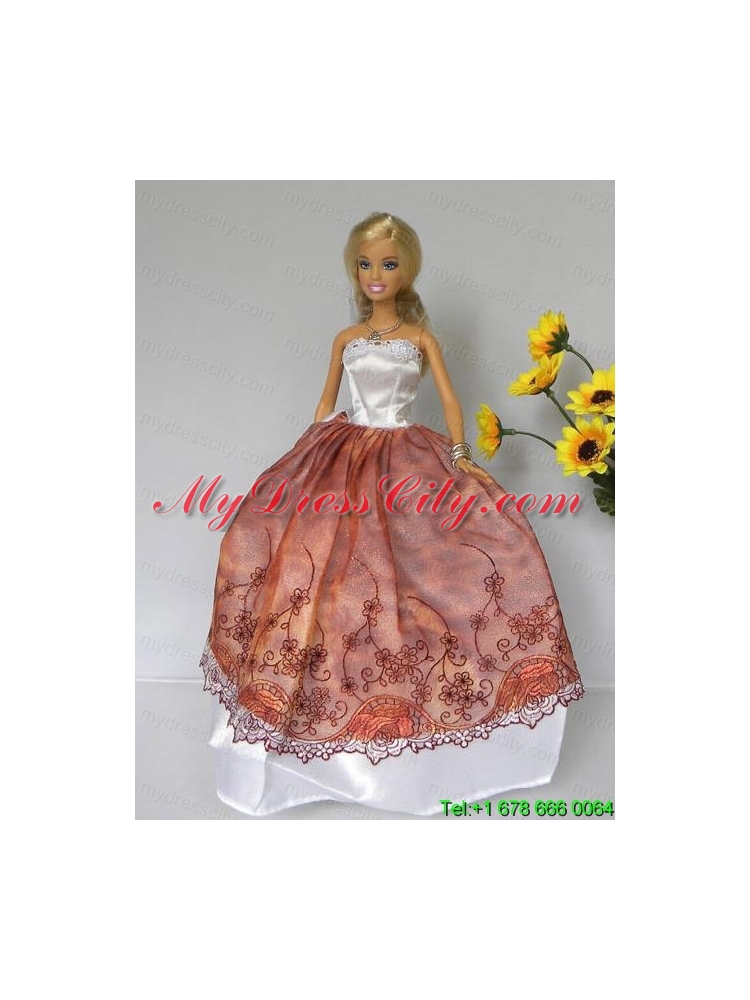 Elegant Rust Red and White Strapless Lace Made to Fit the Barbie Doll