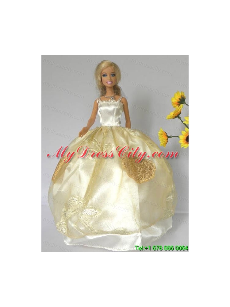 Light Yellow Straps Appliques Handmade Dresses Fashion Party Clothes Gown Skirt For Barbie Doll