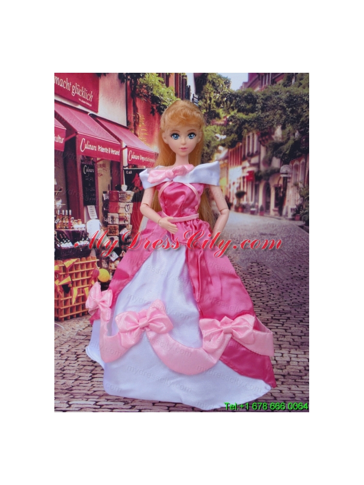 Lovely Bowknot Red and White Off The Shoulder Dress Gown For Barbie Doll